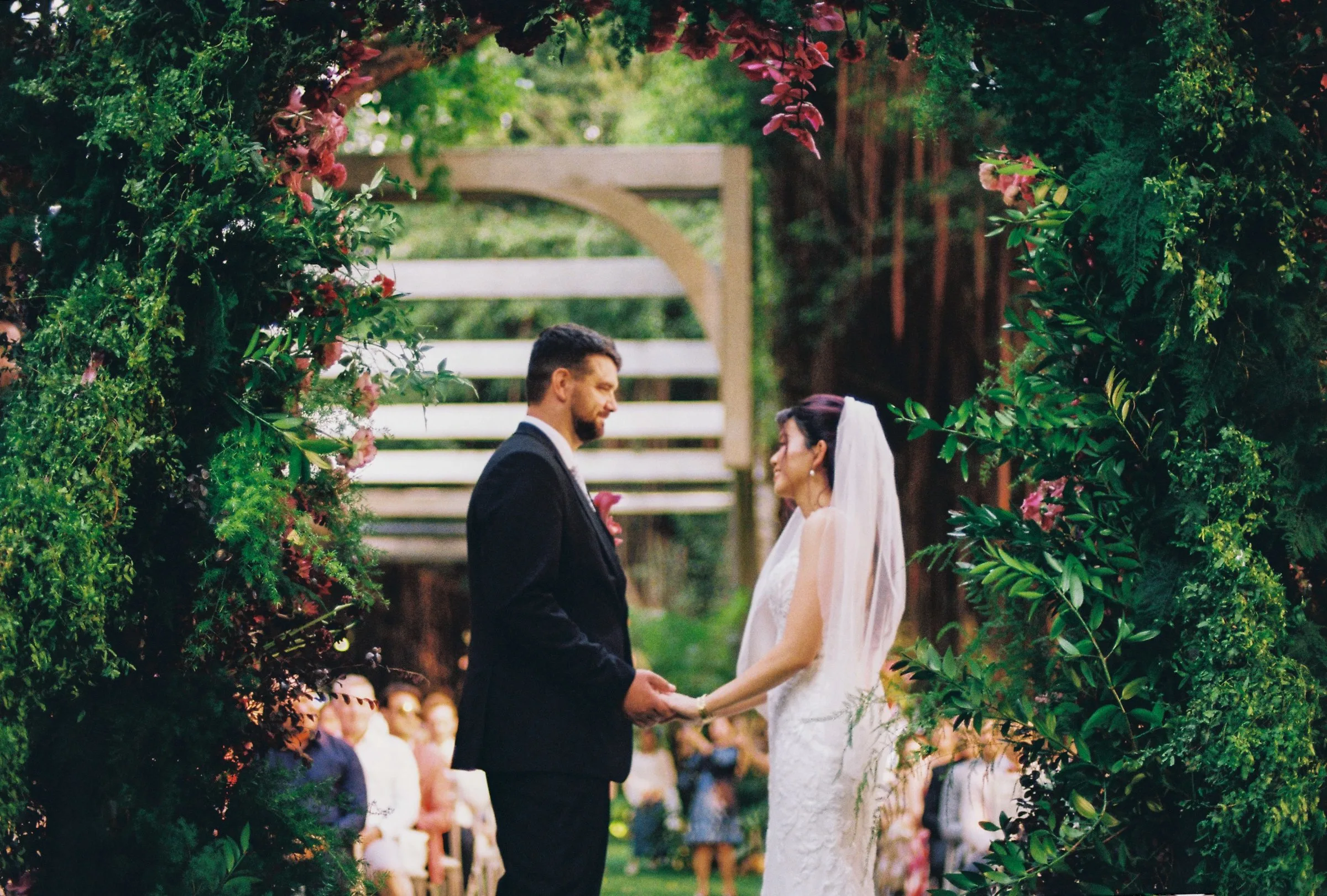 Natasha and Nick during their garden ceremony.