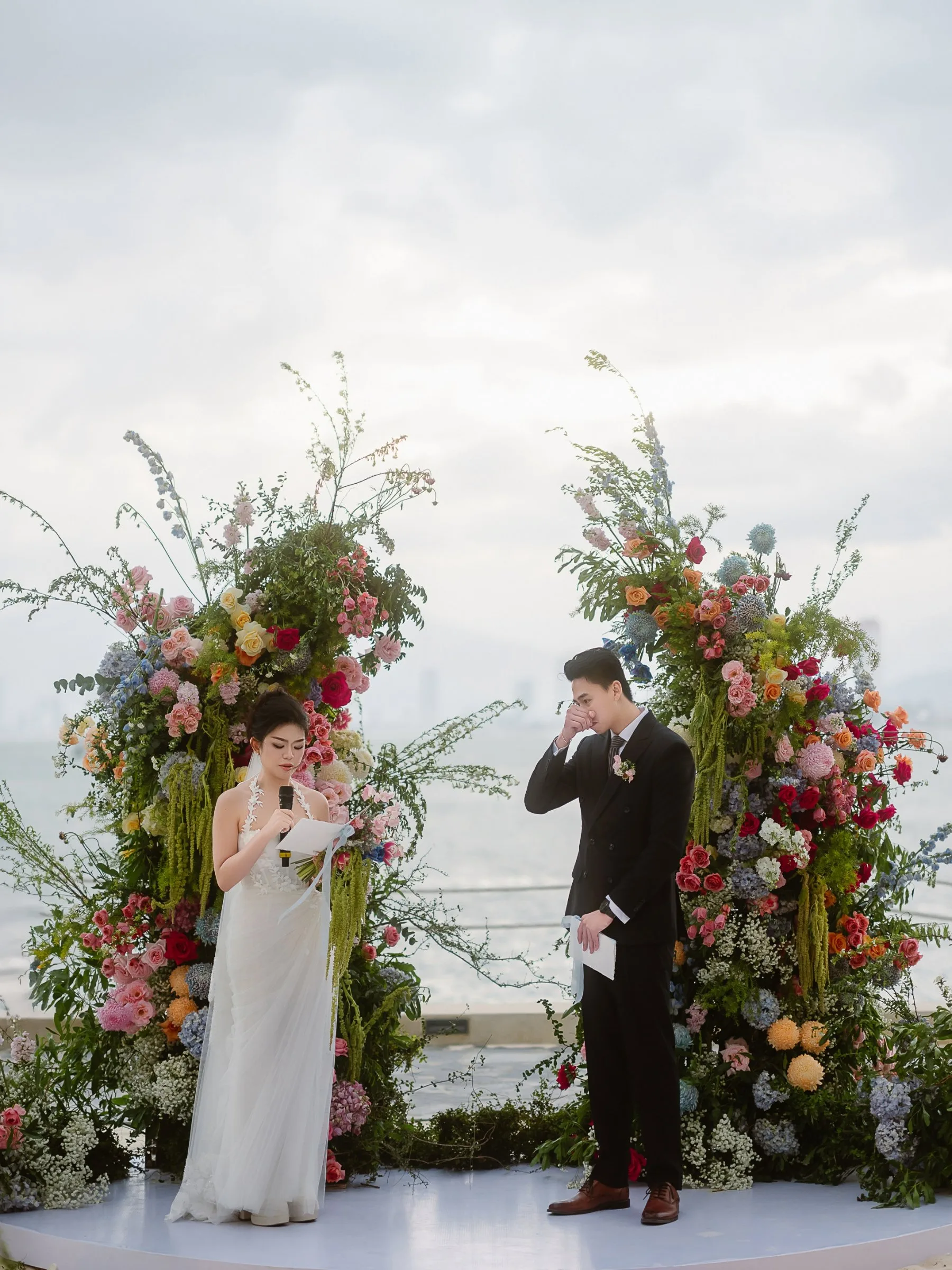 Exchanging vows as the sun set over the Nha Trang shore.