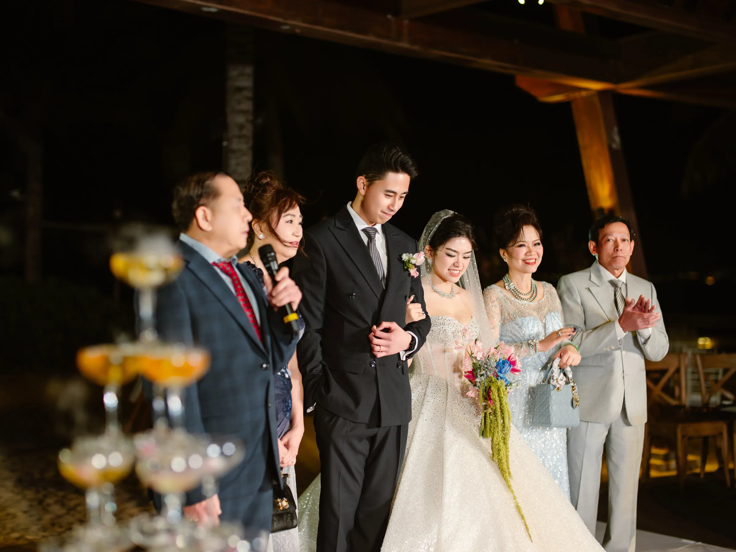 Evening beach reception at a Nha Trang resort wedding