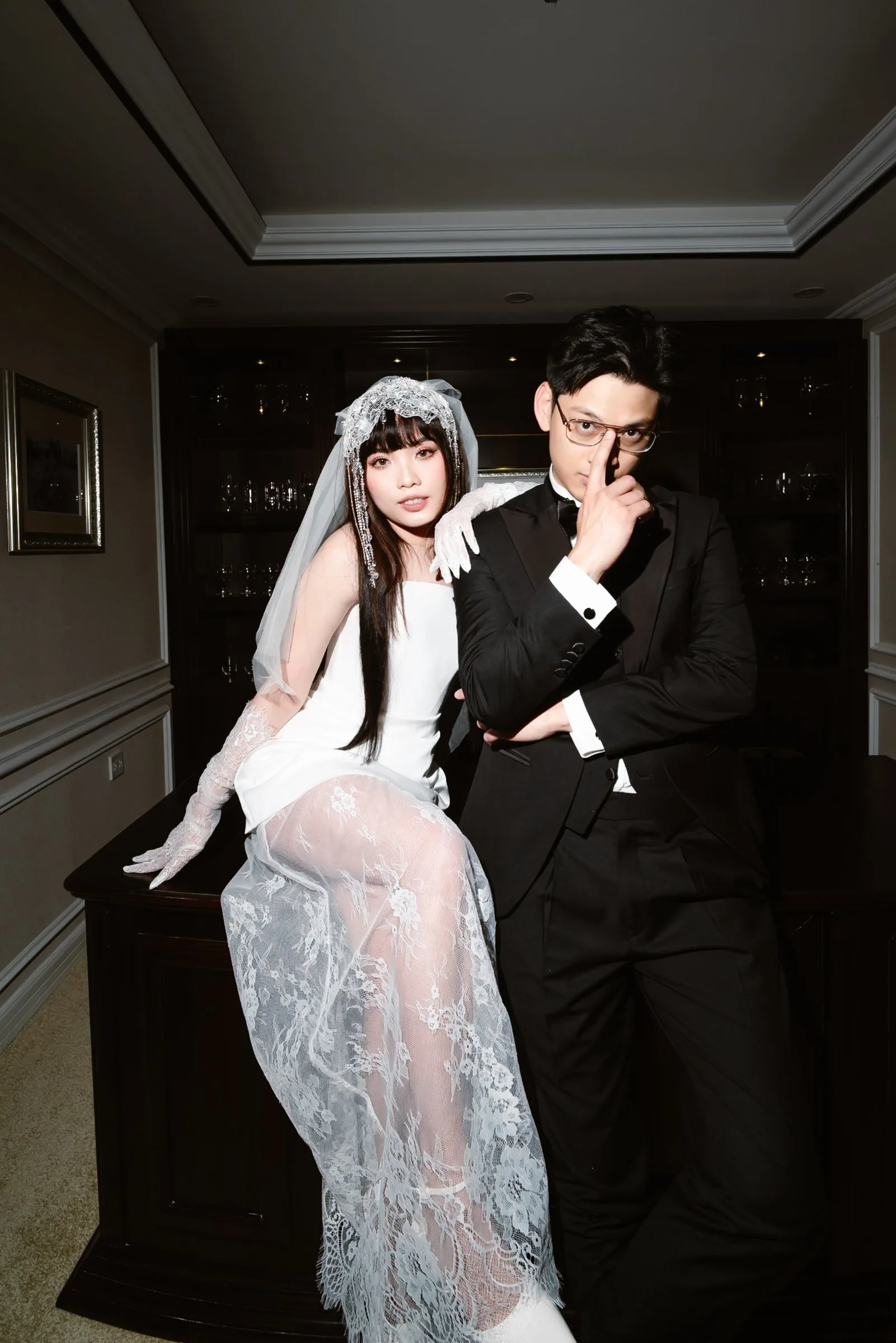 A couple in evening wear at their Da Nang wedding, central Vietnam