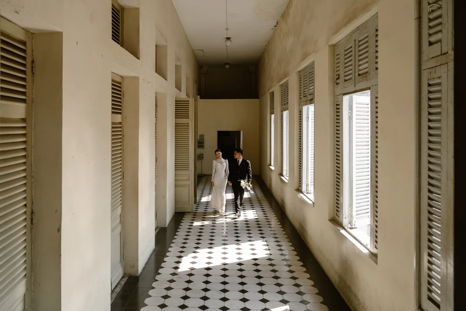 A long, light-filled corridor at the Ho Chi Minh City Museum