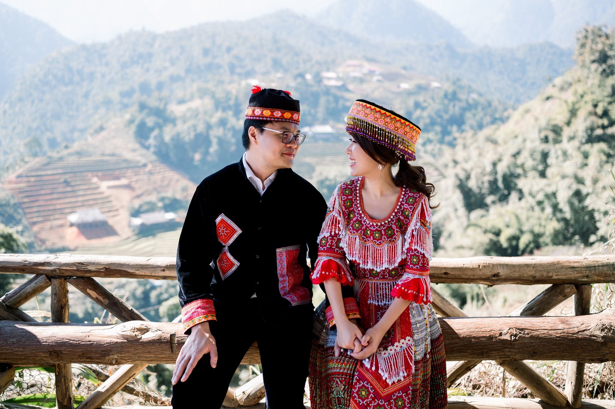 Dressed in the vivid colours of Sapa's H'mong culture.