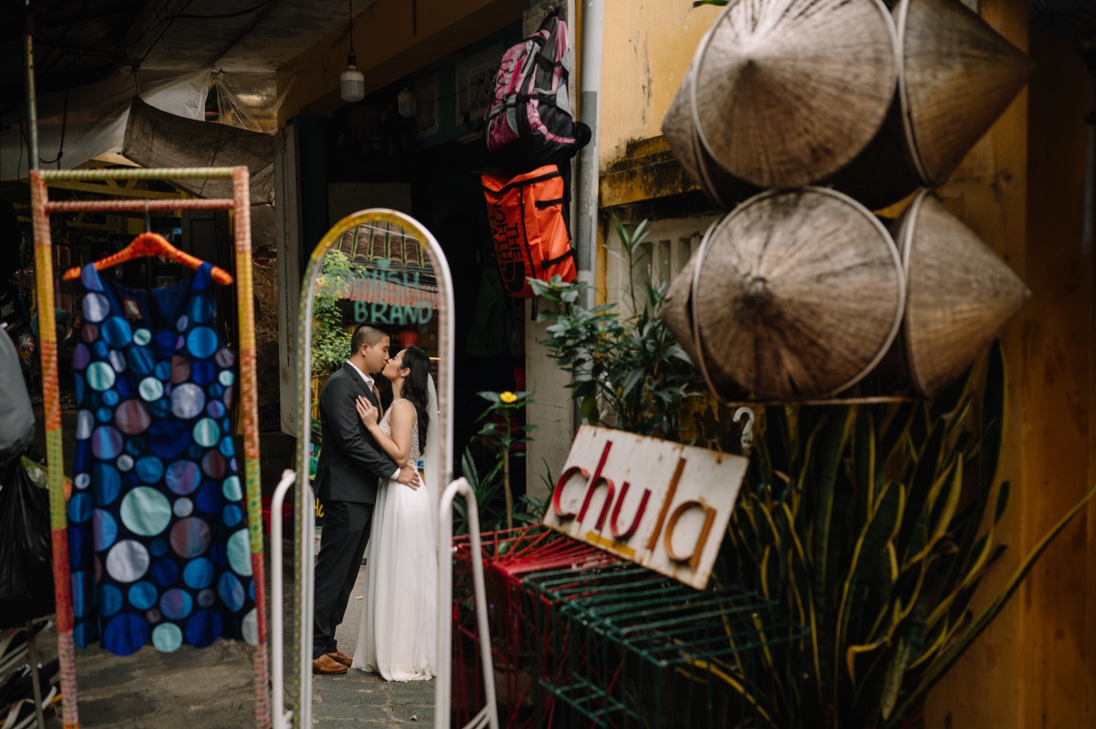 Caught in a shop mirror among the lanes of the ancient town.