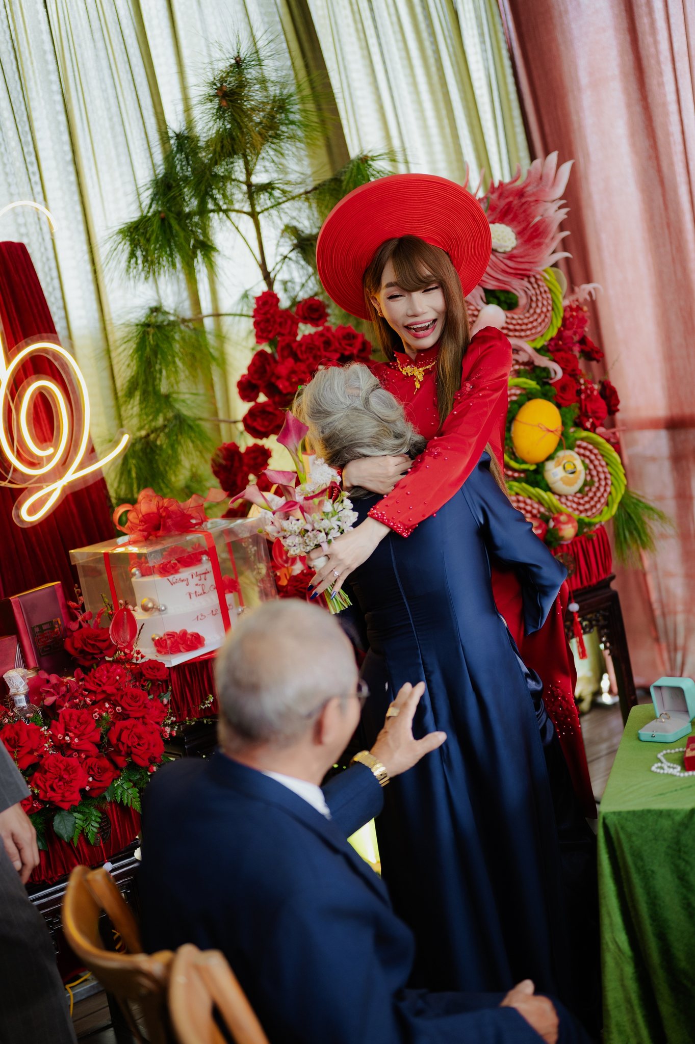 The moment Quan's mother swept her new daughter-in-law up in her arms, unplanned and full of love.