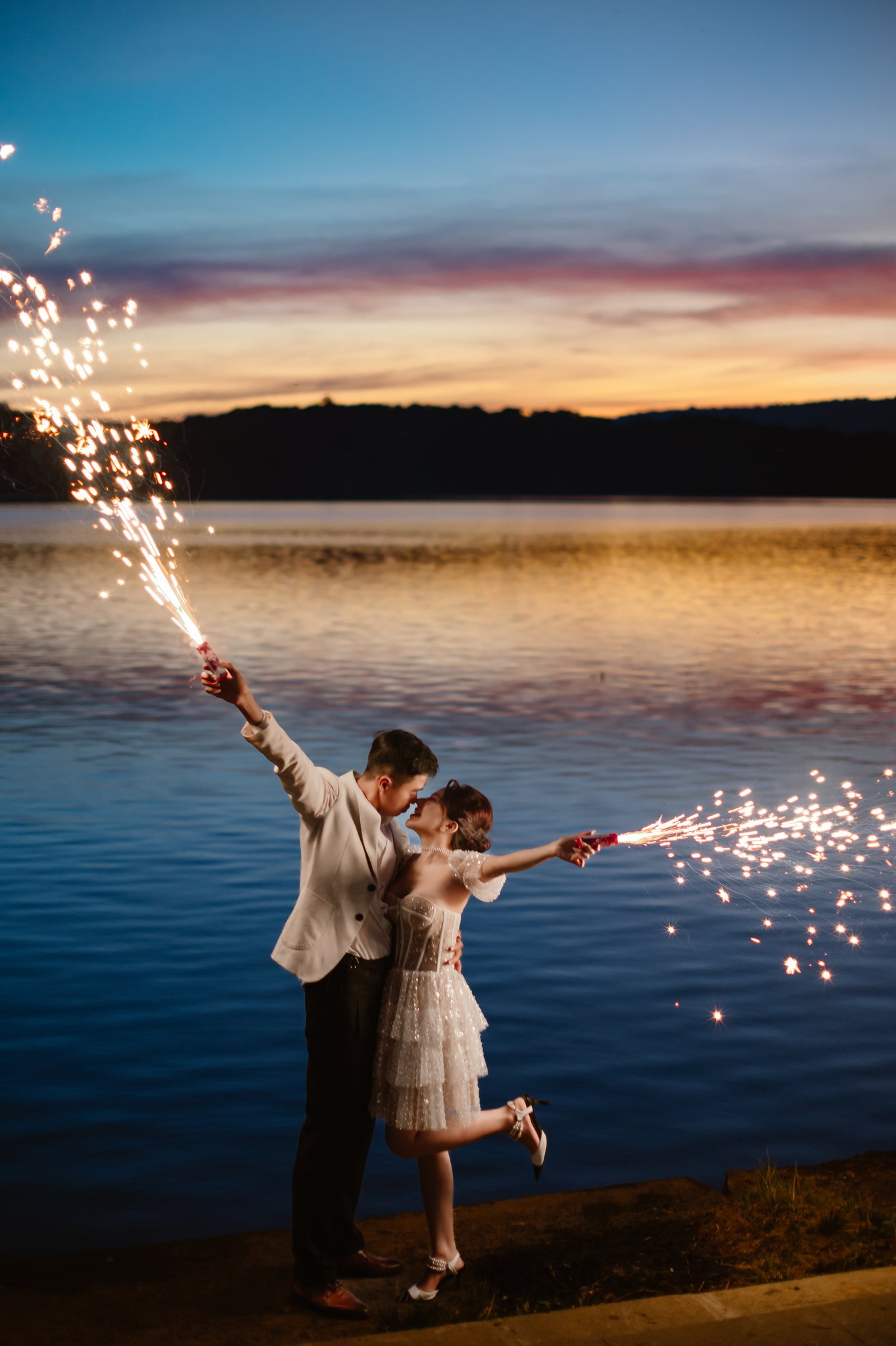 A rare, blazing sunset, and a few sparklers to match.