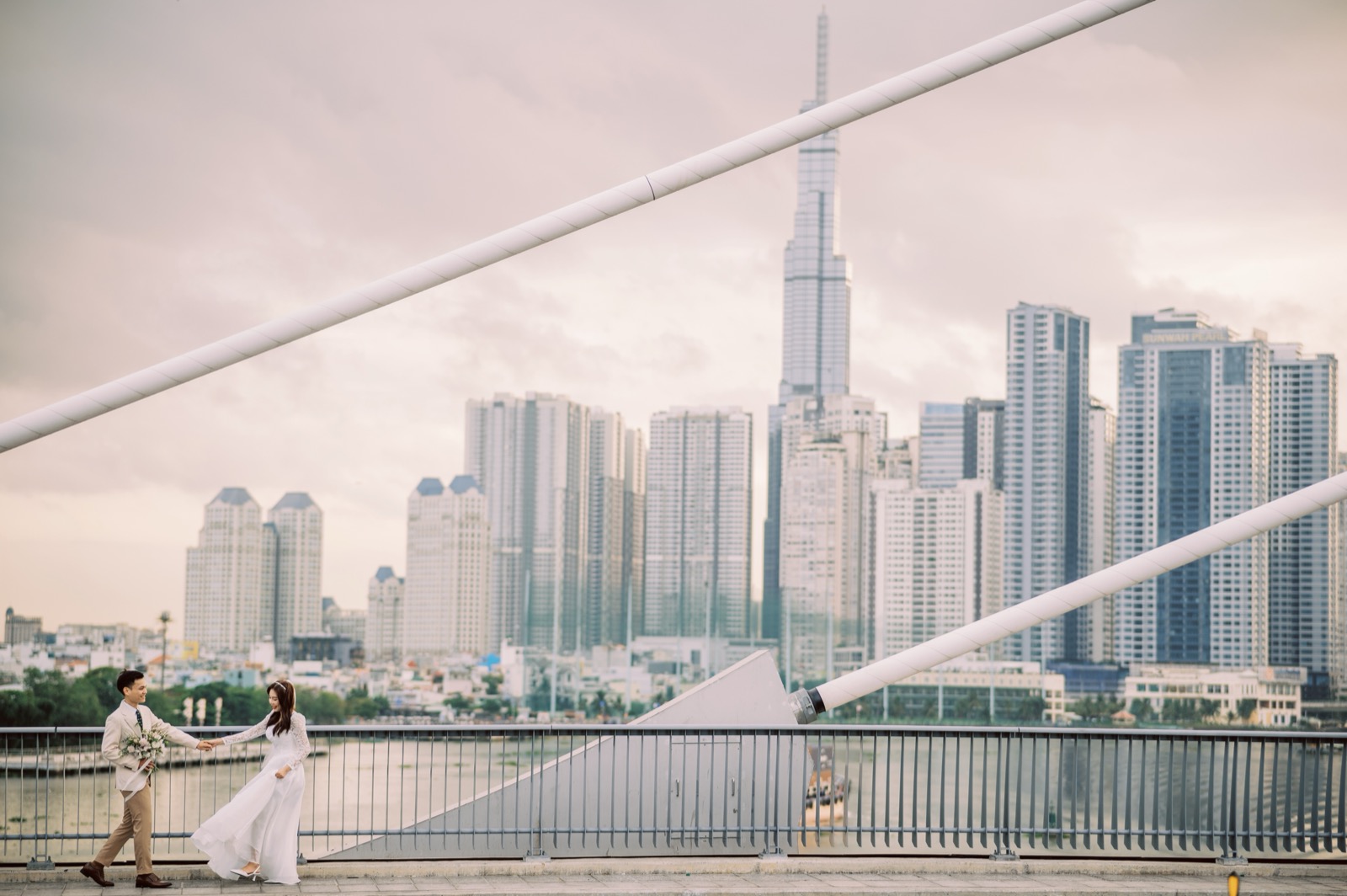 The bride and the Saigon skyline.