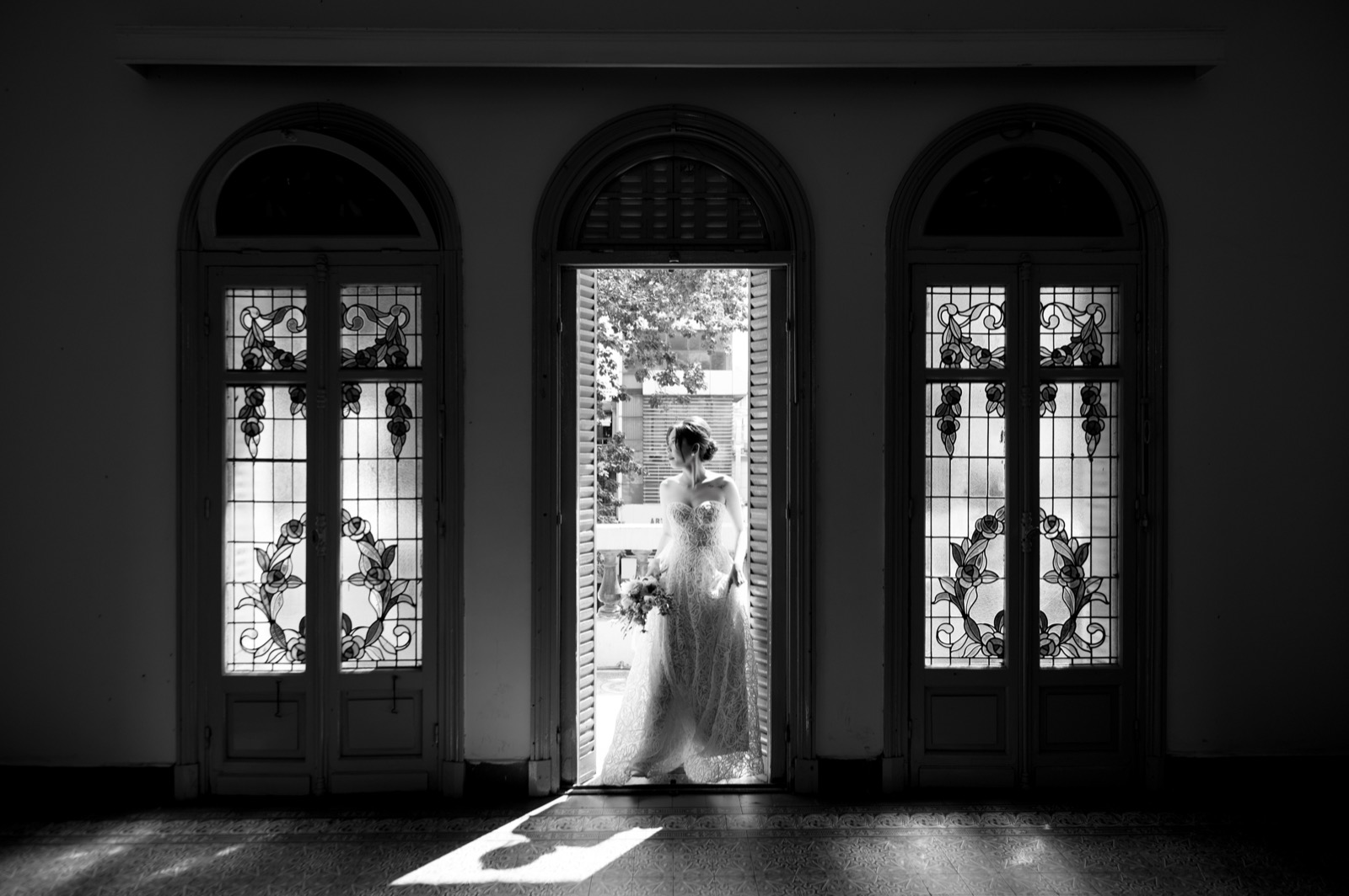 Framed in a doorway at the Fine Arts Museum.