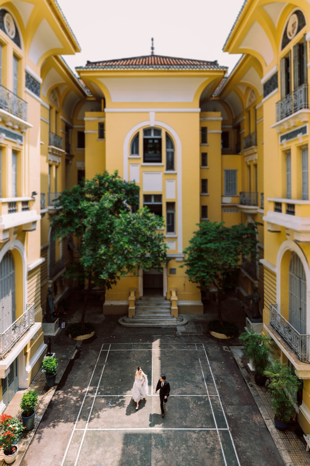 The museum's grand yellow courtyard.