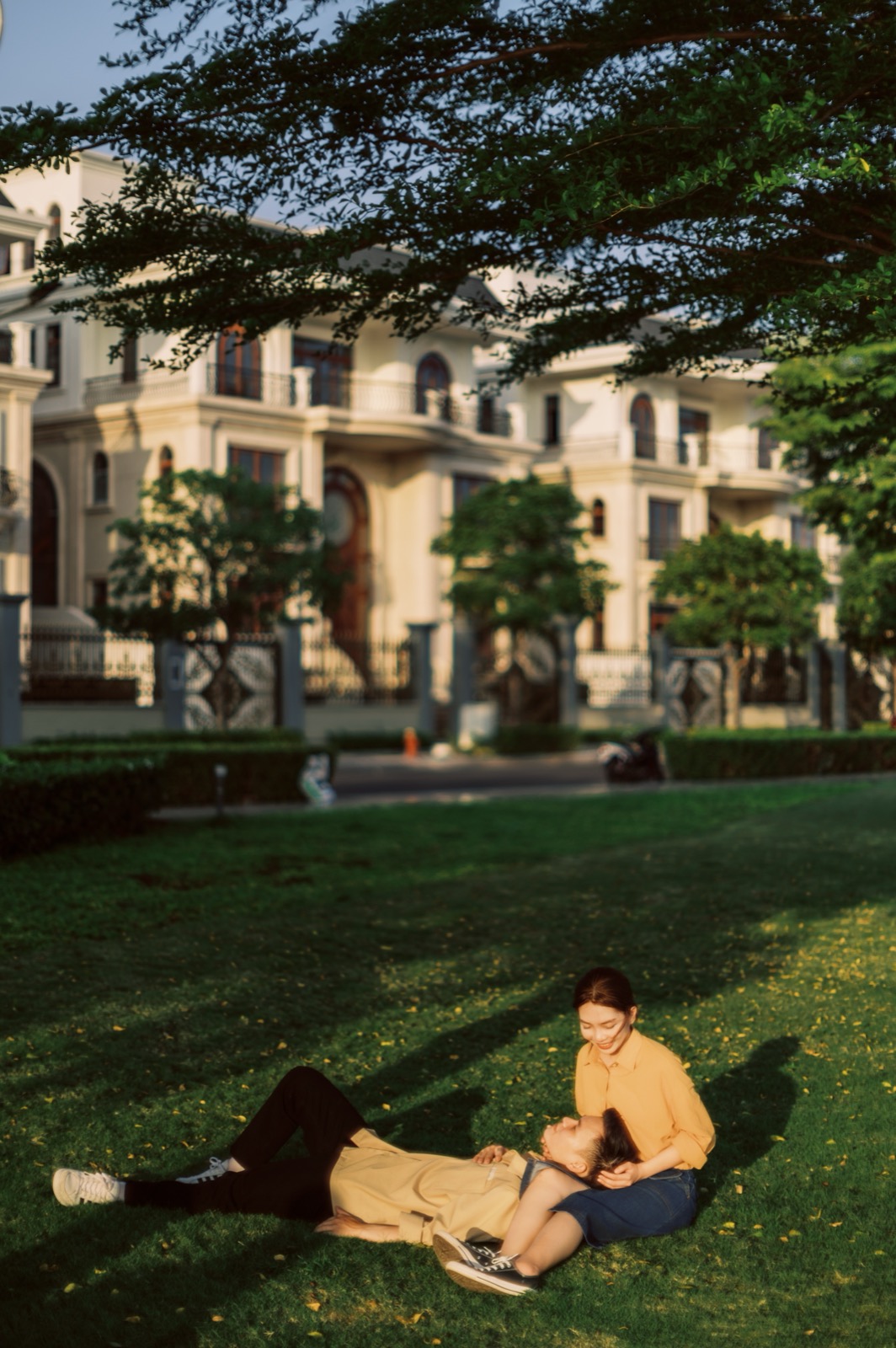 Lazing on the grass, no rush at all.