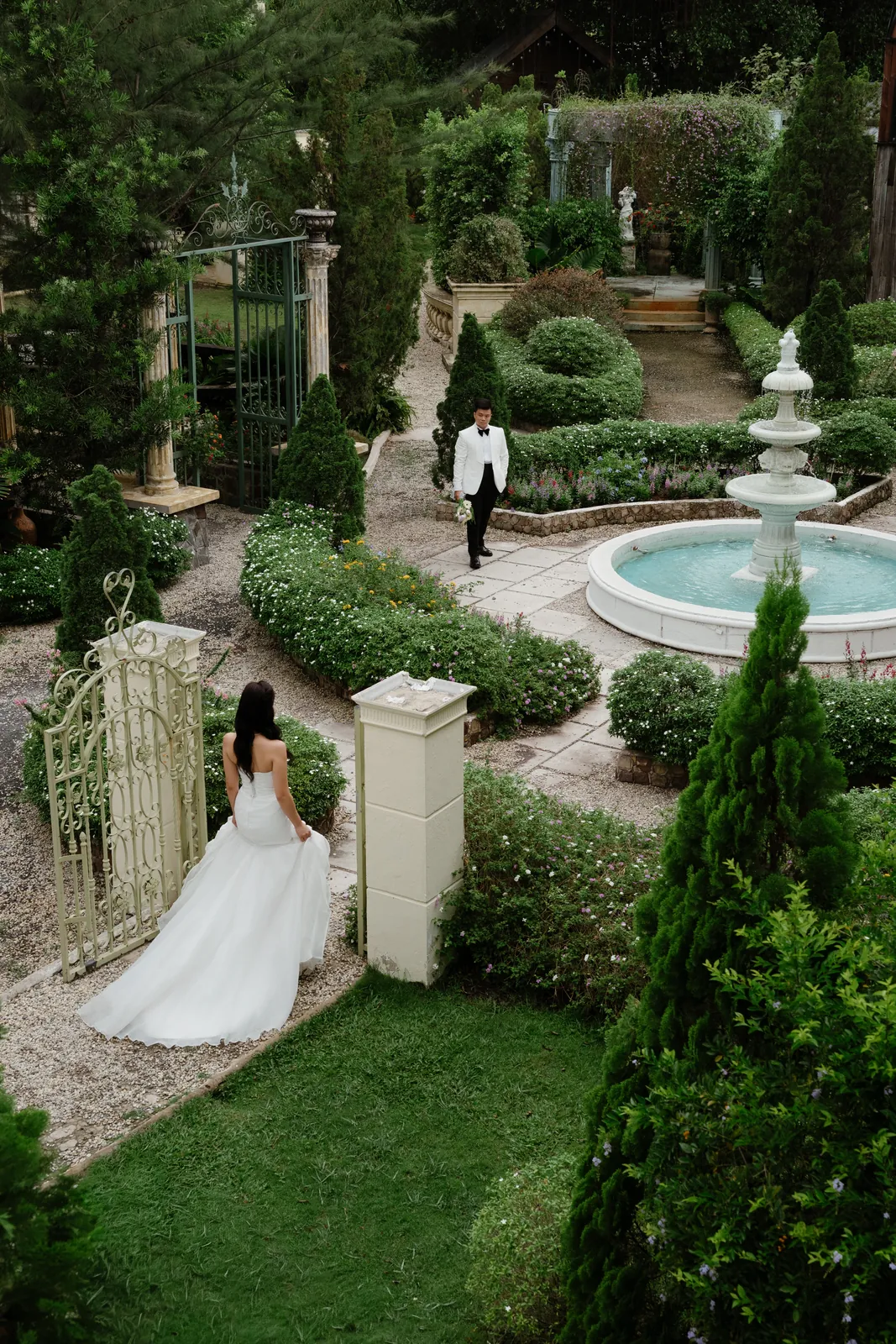 The fountain at the heart of the garden.