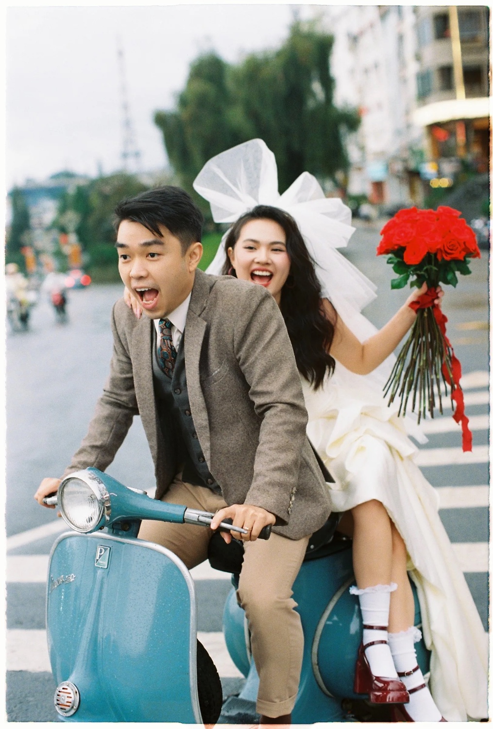 Playful Vespa pre-wedding in Da Lat, Vietnam